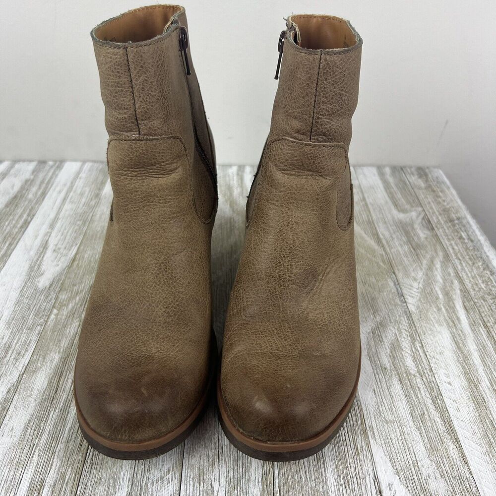 Korks by Kork Ease Gemini Tan Leather Wedge Zip Ankle Boots Womens Size 6.5 - Picture 5 of 10